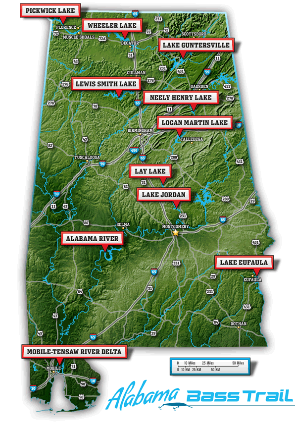 Alabama Bass Trail lake map