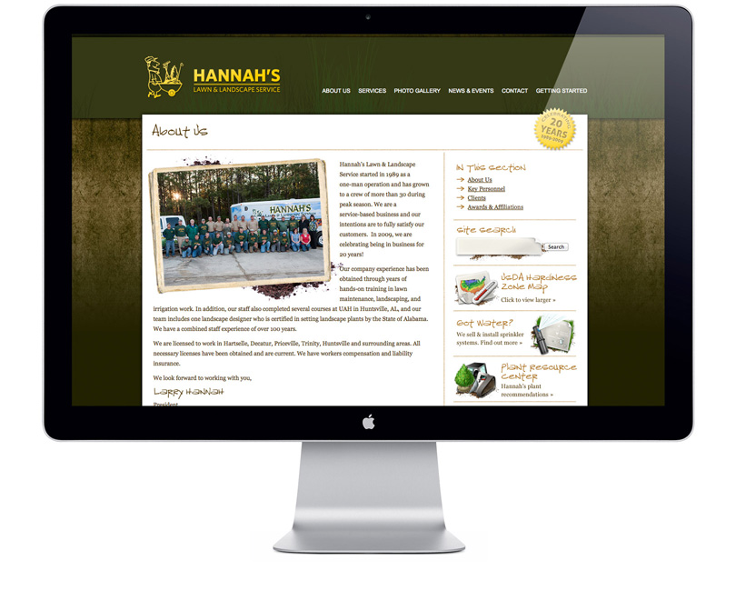 Screenshot of HannahsLandscaping.com about page