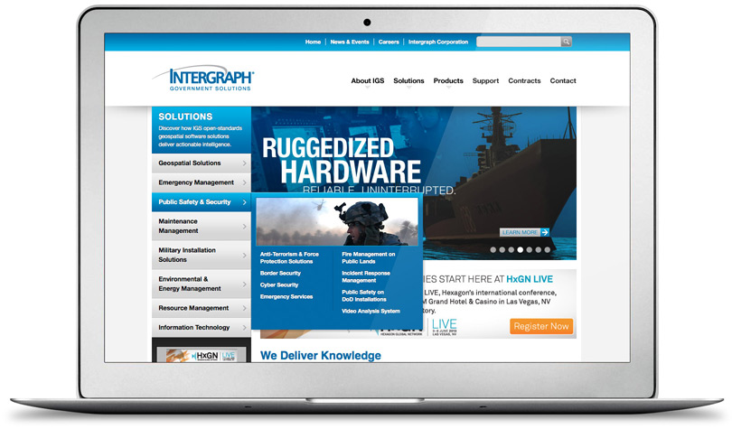 IntergraphGovSolutions.com home page menu