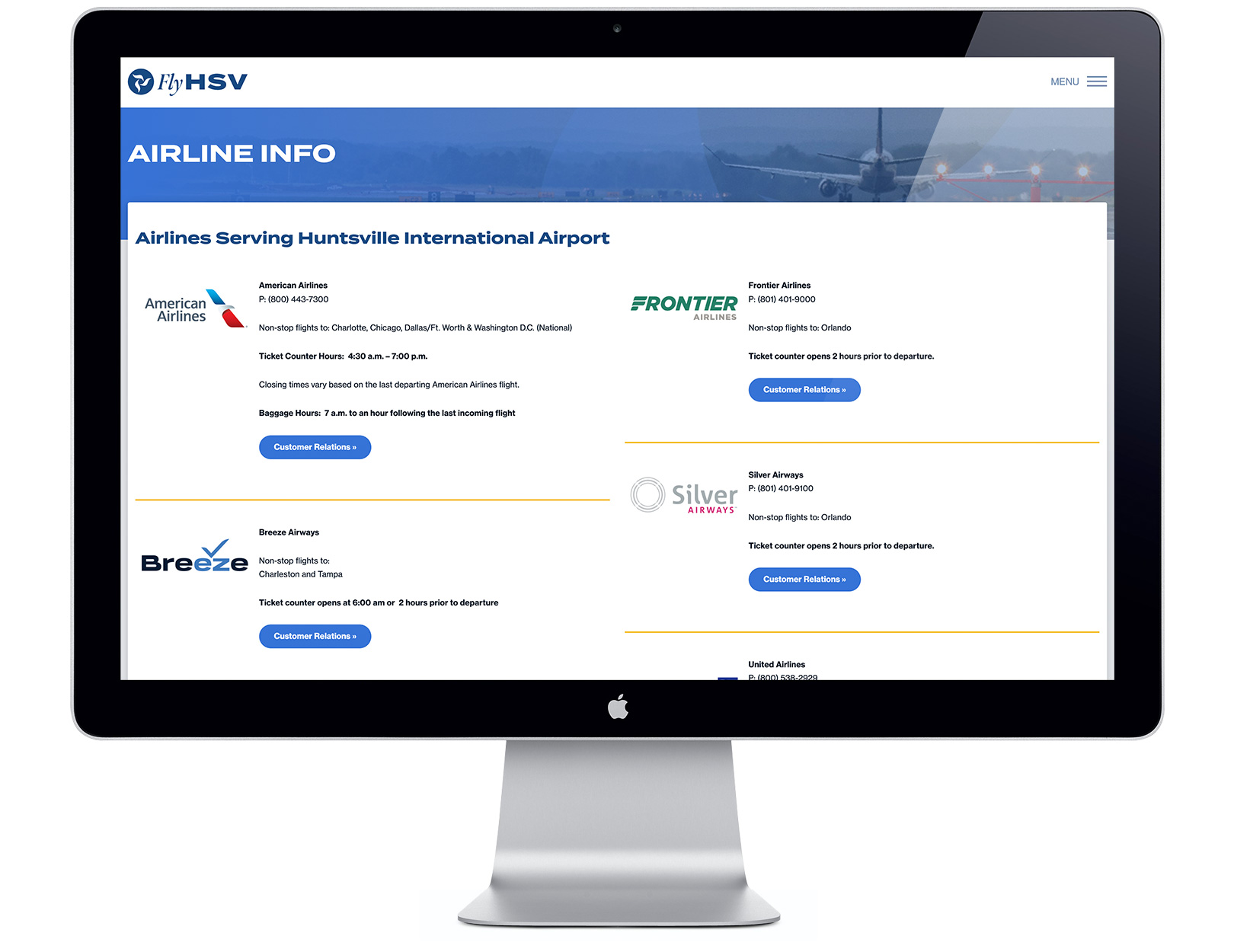 FlyHuntsville.com new website airline info page